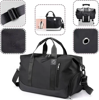 Produktbild von OKWISH Sporttasche Reisetasche mit Schuhfach & Nassfach Trainingstasche Freizeittasche, Schultergurt, für Yoga, Schwimmen, Tourismus, Fitness, Schwarz