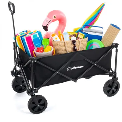 Obrázek produktu pro Skládací přepravní vozík LEHMANN MOBI, objem 110 litrů, nosnost 80 kg, černý, vhodný pro turistiku, zahradu, pláž, kempování