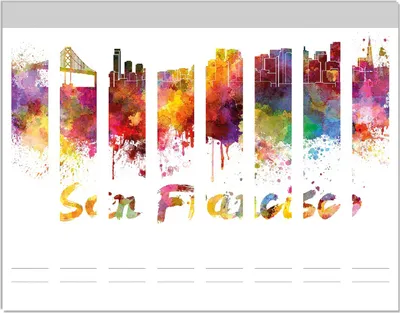 Produktbild von Wallario Ordnerrücken Sticker, selbstklebend für schmale Ordner, 8 Stück, Motiv Städte als Aquarell - Skyline von San Francisco