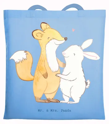 Produktbild von Mr. & Mrs. Panda Schultasche Fuchs Hase Freunde treffen - Sky Blue - Geschenk, Tote Bag, Einkaufstüte, festivaltasche, Tasche, Shopping, Laptoptasche
