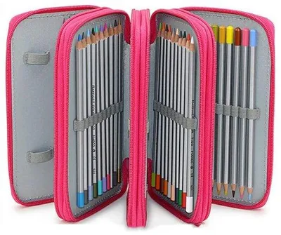 Immagine prodotto di Astuccio grande per la scuola e l'ufficio con 3 scomparti, rosa, per ragazzi
