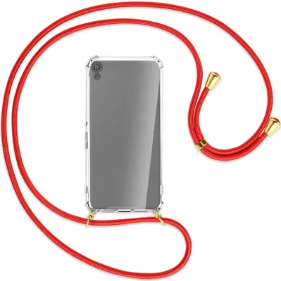 Produktbild von Handykette Backcover-Schutzhülle mit Band (Metall goldfarben) für Sony Xperia XA - rot