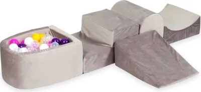 Produktbild von Schaumstoff-Spielset mit Hügel und Mikro-Bällepool – Samt lila mit Bällebadbällen 100 Stück / lila, rosa, gelb, weiß, transparent