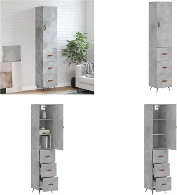 Produktbild von vidaXL Highboard Betongrau 34,5x34x180 cm Holzwerkstoff - Highboard - Highboards - Sideboard - Schrank