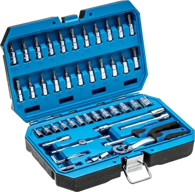 Produktbild von Högert Technik - Werkzeugset, Steckschlüssel, Bits und Zubehör 1/4”, Hochqualitativem Legiertem CrV-Stahl, Gesenkgeschmiedet, Ratschenmechanik mit 72 Sperrklinken, HT1R416 - 46-tlg