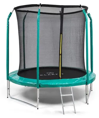 Produktbild von Klarfit Kinder Trampolin Indoor/Outdoor, Kleines Trampolin für Kinder, Kindertrampolin Rutschfest, Trampolin mit Leiter, Randabdeckung und Sicherheitsnetz, UV-Beständiges Trampolin Klein, 250cm