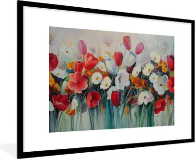 Produktbild von MuchoWow® Gerahmtes Poster Malerei - Ölgemälde - Blumen 90x60 cm - Poster mit Schwarzem Bilderrahmen Wandposter Rahmen Foto Bilder - Wanddekoration - Fotos