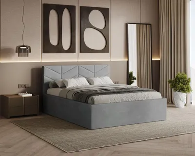 Produktbild von Polsterbett LOSANGE mit Kopfteil, 180x200 cm, Doppelbett mit Bettkasten und Lattenrost aus Holz, Velourstoff, Farbe: Grau