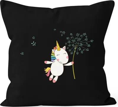 Produktbild von Kissenbezug Einhorn mit Pusteblume Kissen-Hülle Deko-Kissen 40x40 Baumwolle MoonWorks® schwarz unisize