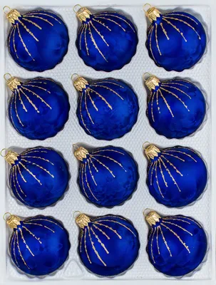 Produktbild von 12 tlg. Glas-Weihnachtskugeln Set in "Ice Royal Blau Gold" Regen