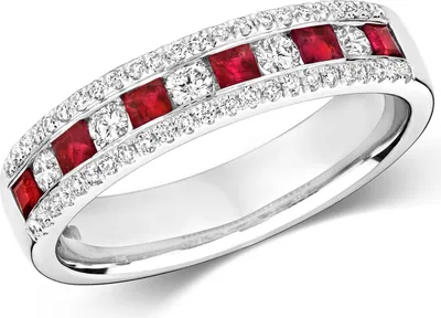 Produktbild von Atemberaubender 9 Karat (375) Weißgold Halb Eternity Diamant Damenring Brillant-Schliff 0.34 Karat HI - I1 mit Rubin, 57 (18.1); TRS291399KWRSP