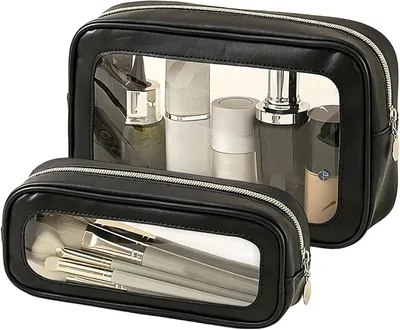 Produktbild von PolkaHome® 2er Set Transparente Make-up Taschen, Kosmetiktaschen, Reisetaschen, Toilettentaschen, wasserdicht, kleine Kosmetiktas für