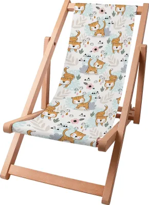 Zdjęcie produktu dla Dreamroots Leżak dla dzieci składany drewniany, drewno bukowe do 130 kg, leżak składany z 3-stopniową regulacją nachylenia oparcia, Playing Tiger