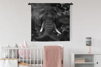 Produktbild von MuchoWow® Wandteppich Wandbehang Tiere - Elefant - Schmetterlinge - Schwarz - Weiß 90x90 cm Tapisserie Dekoration Wandtuch - Wandaufhänger