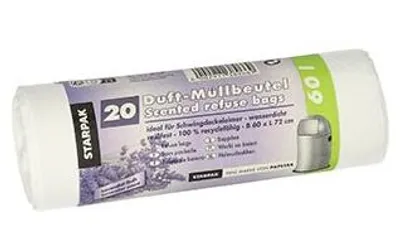 Produktbild von Müllbeutel 60 L LDPE mit Lavendelduft – Weiß, 72 x 60 cm, 17 µ, 320 Stück