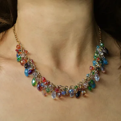 Produktbild von Steuer Modeschmuck Collierkette Collier mit bunter Glaszierde