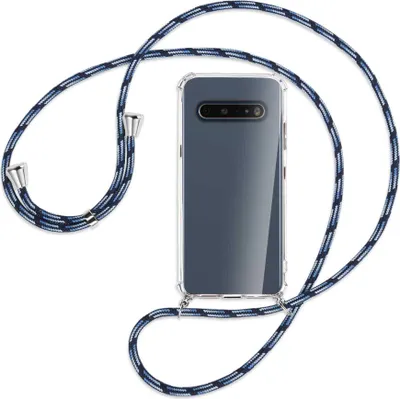 Produktbild von Handykette Backcover-Schutzhülle mit Band (Metall silberfarben) für LG V60 ThinQ - Blautöne