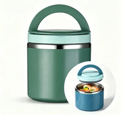 Produktbild von Thermobehälter für Essen 1 Liter, Warmhaltebehälter mit Griff,Warmhaltebehälter für Unterwegs,Suppen Thermoskanne Grün