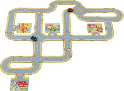 Produktbild von Goki Bodenpuzzle Straßen mit 2 Fahrzeugen, 47tlg.