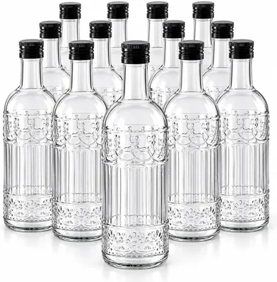 Produktbild von 12 x Likörflasche 500 ml aus Glas, verziert, mit Schraubverschluss – dekorative Flasche für Likör und Schnaps