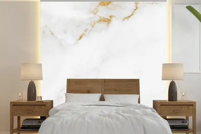 Produktbild von MuchoWow® Fototapete für Wohnzimmer oder Schlafzimmer Wandtapete Vinyl Motivtapete Marmor - Gold - Weiß - Luxus - 240x240 cm - Schlafzimmer-Tapete