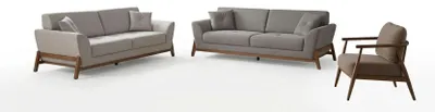 Productafbeelding van Woonkamer set, modern, grijs, design fauteuil, comfortabel, stof, hout