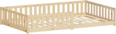 Obrázok produktu pre ML-Design detská posteľ 120x200 cm prírodná podlahová posteľ pre deti s lamelovým roštom a ochranou proti vypadnutiu Posteľ pre mladých z masívneho borovicového dreva rám postele detská posteľ