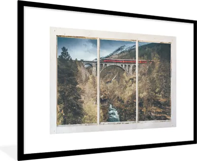 Produktbild von MuchoWow® MuchoWow® Gerahmtes Poster Aussicht - Berg - Brücke 90x60 cm - Poster mit zchwarzem Bilderrahmen - Wanddekoration - Fotos