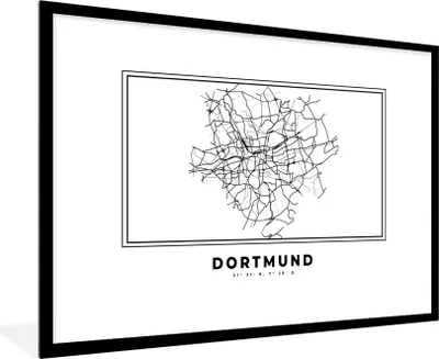 Produktbild von MuchoWow® Gerahmtes Poster Stadtplan - Deutschland - Schwarz und weiß - Dortmund - Karte 90x60 cm - Poster mit Schwarzem Bilderrahmen Wandposter Rahmen Foto Bilder - Wanddekoration - Fotos