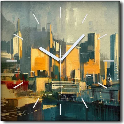 Produktbild von Coloray Uhr auf Leinwand 30x30 cm Wand Uhr Dekoration Wohnzimmer Segeltuch weiße Zeiger -Sonnenuntergangstadt