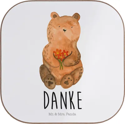 Produktbild von Mr. & Mrs. Panda Tischuntersetzer Bär Dankbar - Weiß - Geschenk, Untersetzer für Gläser, gläseruntersetzer, Danke, Glas, Blumen, Coaster, Dankeschön, Teddy