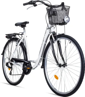 Produktbild von Bergsteiger Florenz Damenfahrrad 28 Zoll, 7-GG-Shimano, mit Korb, Licht, Rücklicht mit Standlichtfunktion, Rahmenhöhe 51 cm, im Retro-Design, Farbe Weiß