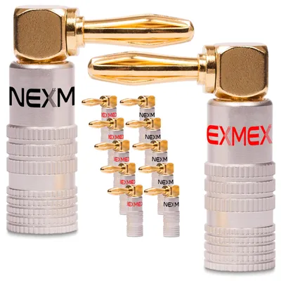 Produktbild von NEXMEX Bananenstecker 90° winkel 4mm 12x schraubbar vergoldet Lautsprecherkabel