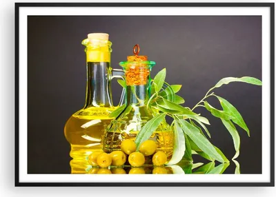 Produktbild von Gerahmtes Poster - Schwarzer Rahmen - Flasche Glas Olive Öl - 100x70 cm - Wand Bild - Wanddeko - Wandbilder - Wandposter - Bilderrahmen - Bilder - Kunstdruck - Wandbild - P2BAA100x70-2168