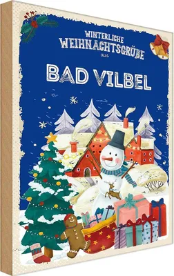Produktbild von vianmo Holzschild 18x12 cm Weihnachtsgrüße BAD VILBEL Weihnachten