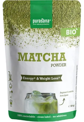 Obrázek produktu pro Purasana Matcha Classic Powder 50 g – prášek ze zeleného čaje Matcha, bohatý na antioxidanty a kofein