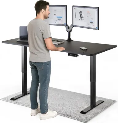 Produktbild von DESKSPACE PRO Elektrisch höhenverstellbarer Schreibtisch – 160x80 cm Memory & Kollisionsschutz, Computertisch Schwarz Tischplatte / Schwarz Gestell