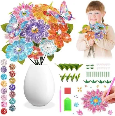 Produktbild von Blumen Basteln Mädchen 8 6 7 9 10 Jahre: Geschenke für Mädchen 8-9-11-12 Jahren Mosaik Bastelset Kinder ab 6 5 8 10 Jahre Diamond Painting Kinder Blumenstrauß Kreativ Geburtstagsgeschenk Zimmer Deko