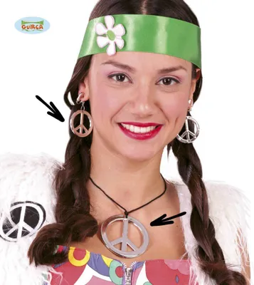 Produktbild von Peace Schmuck Set aus Ohrringen und Kette für 70er Jahre Hippies