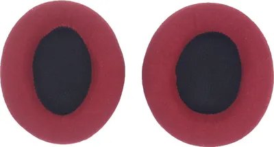 Two red ear pads with black centers are shown against a white background.