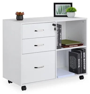Rollcontainer 3 Schubladen 2 Fächer 66x80x40 cm weiß