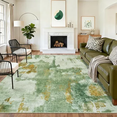 Imagen del producto de Alfombra de pelo corto, color verde, lavable, de 160x230 cm, antideslizante, ideal para salones