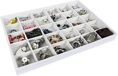 Produktbild von Vorlagebrett Schmuckkasten Schmucklade Schmuckdisplay Schaukasten mit 30 Fächer weiss