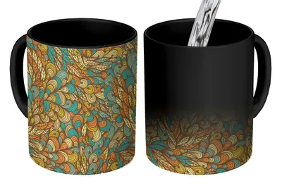 Obrázek produktu pro MuchoWow® Kouzelný pohár Design - Listy - Abstraktní 350 ml Barva měnící se pohár Dárkový nápad - foto hrnek