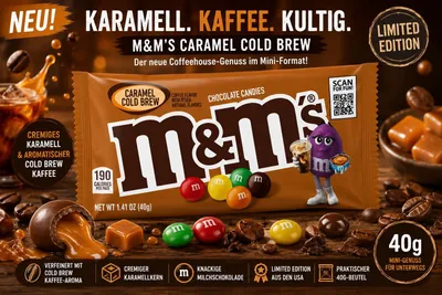 Produktbild von M&M's Caramel Cold Brew 40 g | Schokolinsen mit Karamell & Cold-Brew-Kaffeegeschmack | US-Import