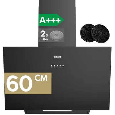 Produktbild von CIARRA A+++ 650 m³/h Dunstabzugshaube 60 cm Kopffreiehaube Umluft Kopffreie Schräghaube  Wandmontage Abzugshaube Schwarz VMB6762A