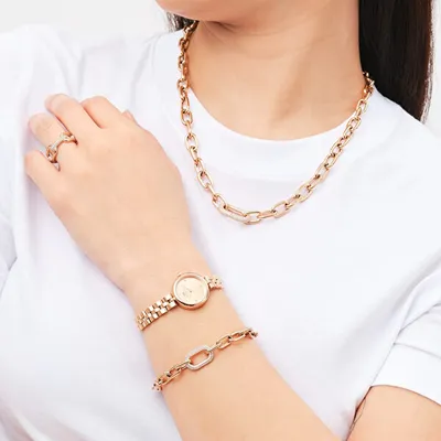 Productafbeelding van Luxe bronzen armband met kristallen, Crystal Link, model DW00400572 - Lengte: 16,5 cm