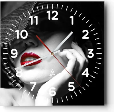 Produktbild von Wanduhr - Quadrat - Glasuhr - Frau Gesicht Lippen - 30x30cm - Schleichendes Uhrwerk - Lautlos - zum Aufhängen bereit - Dekoration Modern - Wanddekoration aus Glas - C4AC30x30-3618