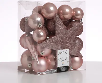 Christbaumkugel - Weihnachtsbaumkugel - bruchfest - glänzend matt glitzernd - puderrosa - 33er Set
