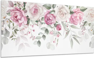 A watercolor floral arrangement of pink and white roses with green leaves against a white background.